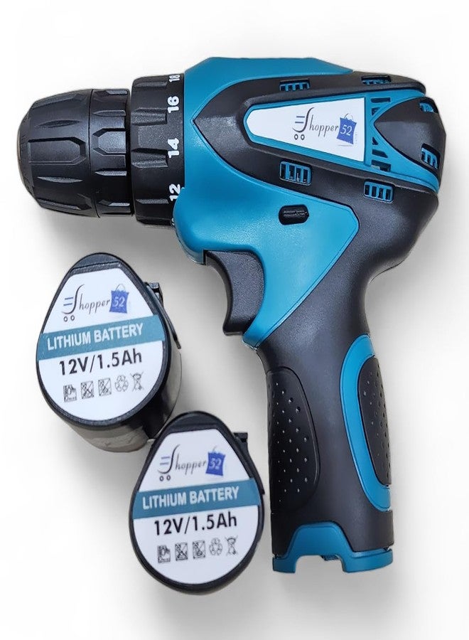 Shopper52 12V Cordless Drill - Blue | Compact DIY Drill for Wood & Metal | Includes 2 Li-ion Batteries, Keyless Chuck & Multi-Bit Set - Image 4